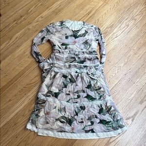 PORTER Girls Floral Lace Dress Size 14, Long Sleeve Lined Ruffle Hem